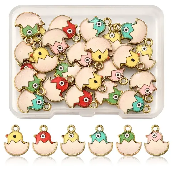 24Pcs 6 Colors Printed Light Gold Tone Alloy Pendants