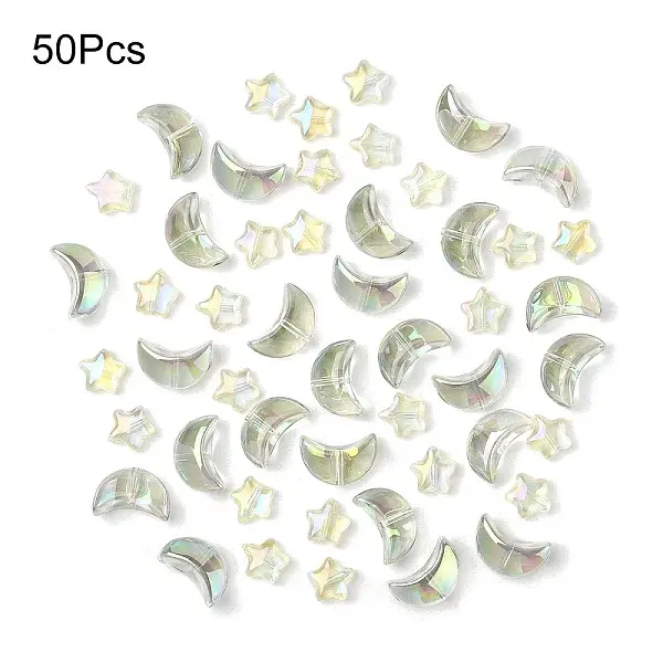 50Pcs 2 Styles Electroplate Glass Beads