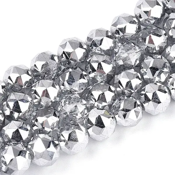 Electroplate Transparent Glass Round Beads Strands