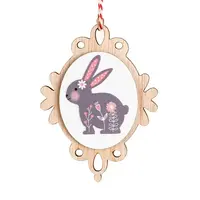 Easter Theme Wood Oval with Rabbit Pendant Decoration