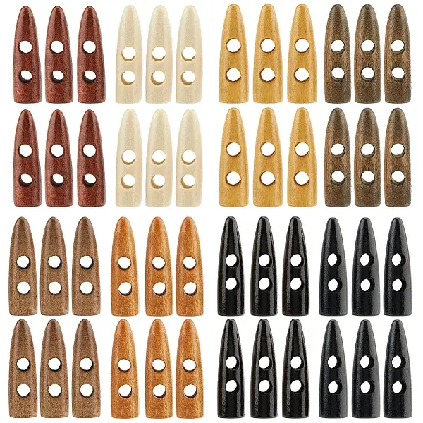 64Pcs 8 Colors 2-Hole Wood Buttons