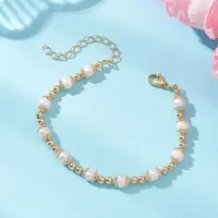 Natural Cultured Freshwater Pearl & Brass Beaded Bracelets for Women