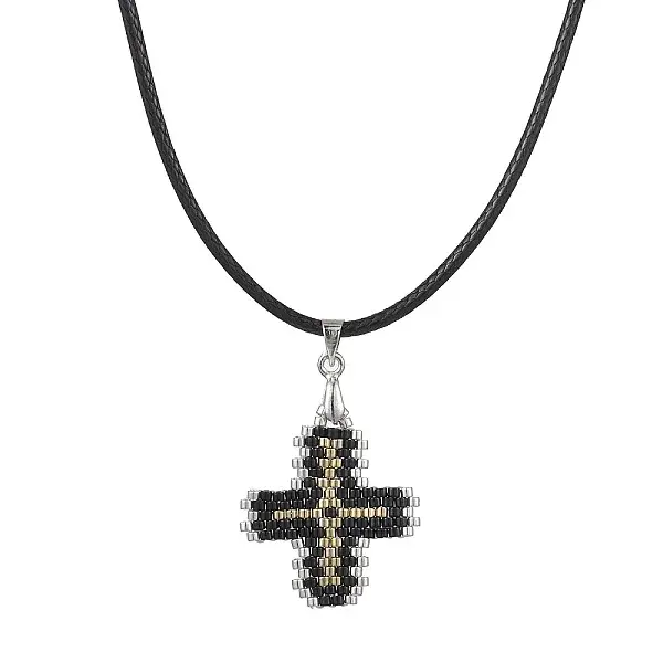 Glass Seed Cross Pendant Necklaces