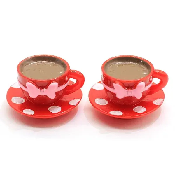 10Pcs Resin Coffe Cup with Bowknot Miniature Dollhouse