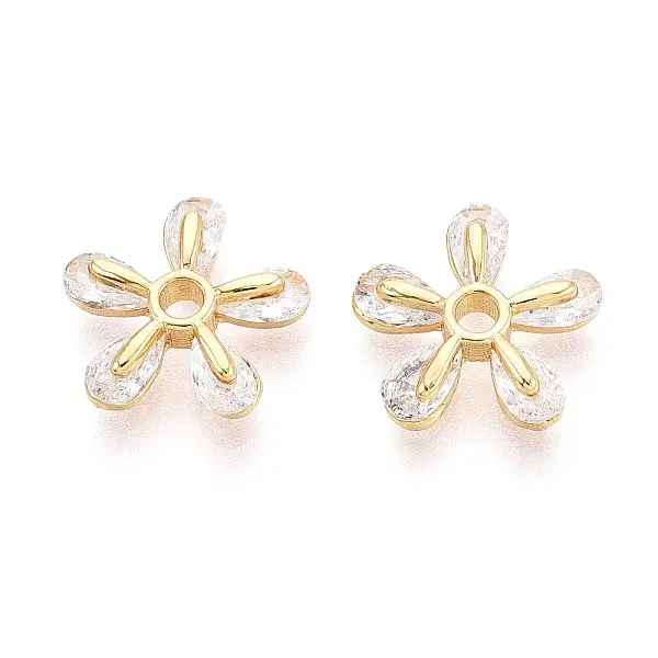 Brass Micro Pave Clear Cubic Zirconia Beads