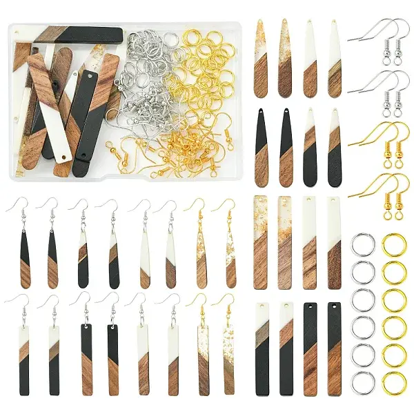DIY Teardrop/Rectangle & Resin & Walnut Wood Dangle Earrings Making Kits