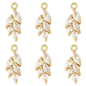 6Pcs Brass Micro Pave Clear Cubic Zirconia Pendants