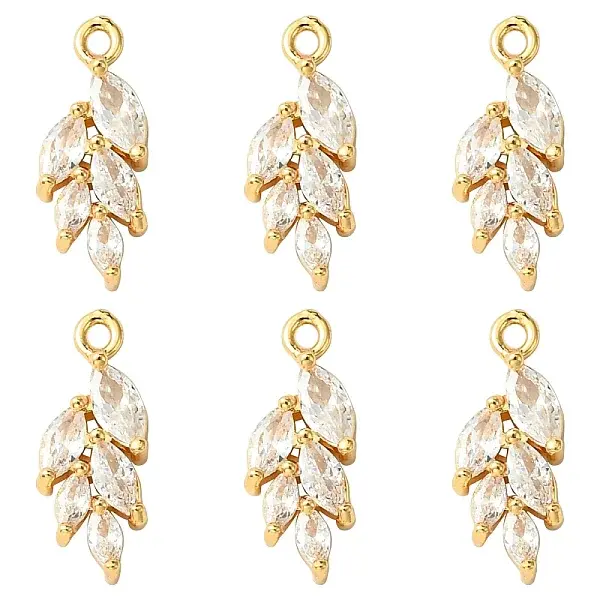 6Pcs Brass Micro Pave Clear Cubic Zirconia Pendants