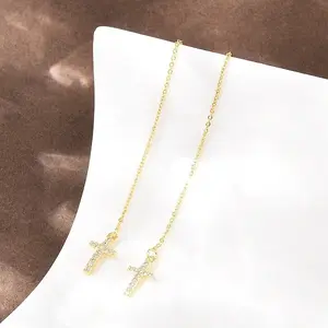 Cross Brass Micro Pave Clear Cubic Zirconia Ear Thread