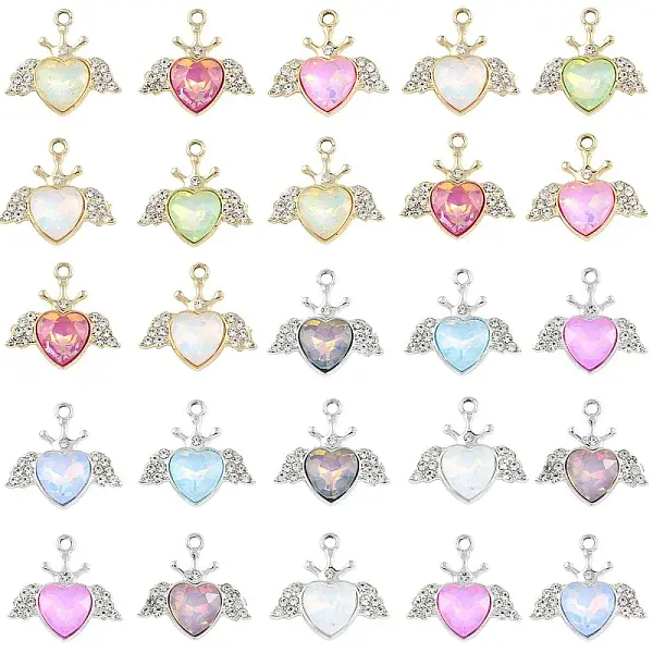 20Pcs 2 Colors UV Plating Alloy Mixed Color Glass Rhinestone Pendants