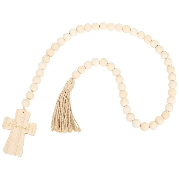 Wood Round Beads & Cross Hanging Ornaments