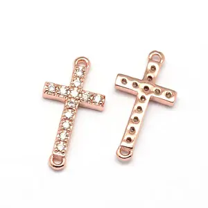 Latin Sideways Cross Brass Micro Pave Cubic Zirconia Links