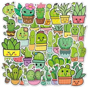 50Pcs PVC Self-Adhesive Cactus Stickers
