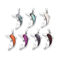 Alloy and Dyed Natural Paua Shell Pendants