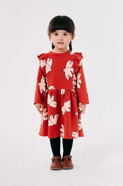 Dívčí šaty Bobo Choses Freedom Bird červená barva, mini, 224AC108