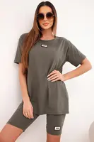 Kesi Włoski Dámska bavlnená súprava s krátkym rukávom a šortkami khaki