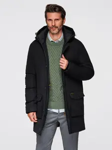 Ombre Elegant men's parka with cargo pockets and hood - black