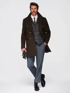 Ombre Men's double-breasted coat with decorative buttons - dark brown