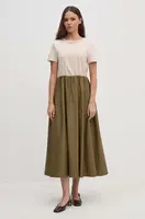 Bavlněné šaty Sandro Ferrone béžová barva, midi, SFS7XBDMARGOT