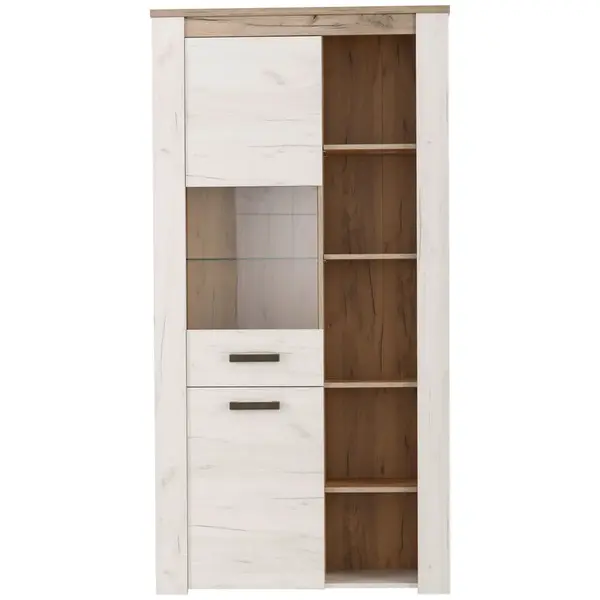 Ti'me VITRÍNA, barvy stříbrného dubu, šedý dub, 99,5/195/36,5 cm