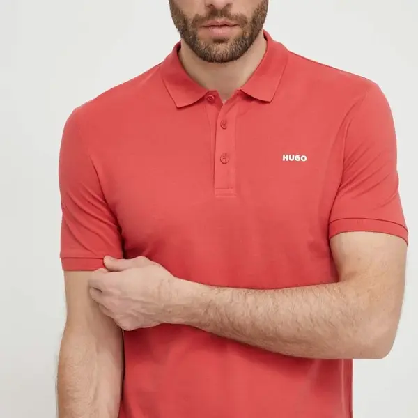 Bavlněné polo tričko HUGO červená barva, 50466182