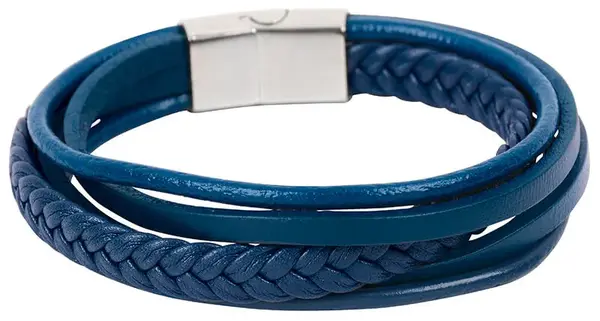 Troli Modrý náramek z kožených pásků Leather