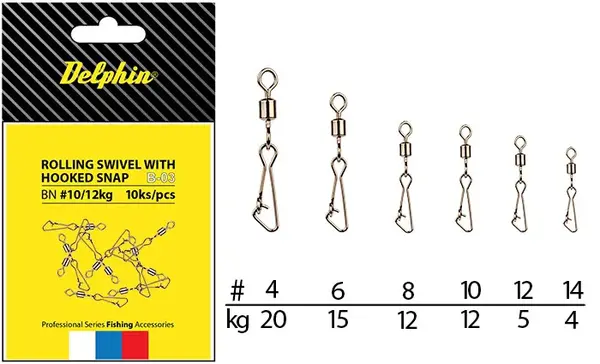 Delphin obratlík s karabinou rollings swivel with hooked snap b-03 10 ks-velikost 10 / nosnost 12 kg