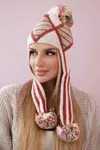 Women's Cap with Long Ears Eunika K322 ecru+Red