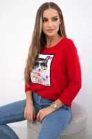 Blouse with cat graphics 3D red