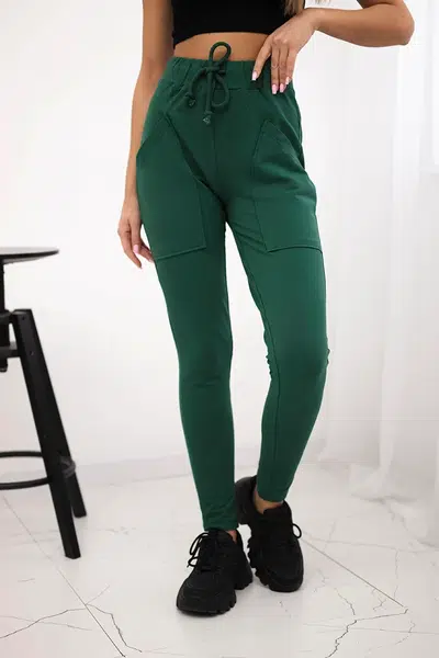 Sweatpants with waist tie dark green