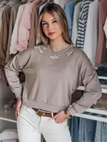 Bluzka damska one size z długi rękawem CRYSTALIA mokka Dstreet
