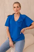 Bavlněná halenka s ozdobnou mašlí chrpově modrá