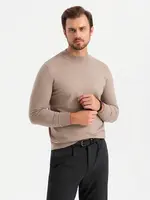 Ombre Men's knitted half turtleneck with viscose - dark beige