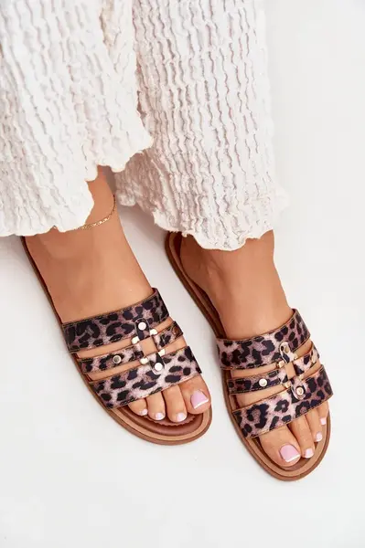 Boto Ploché Dámské Pantofle Se Zlatým Detalem Leopard Noroti