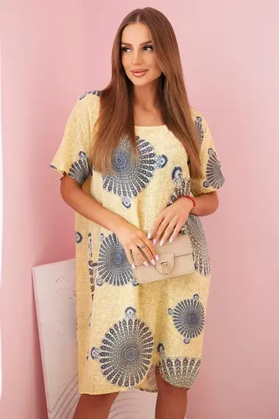 Kesi Włoski Dámské bavlněné šaty s orientálním vzorem žlutý