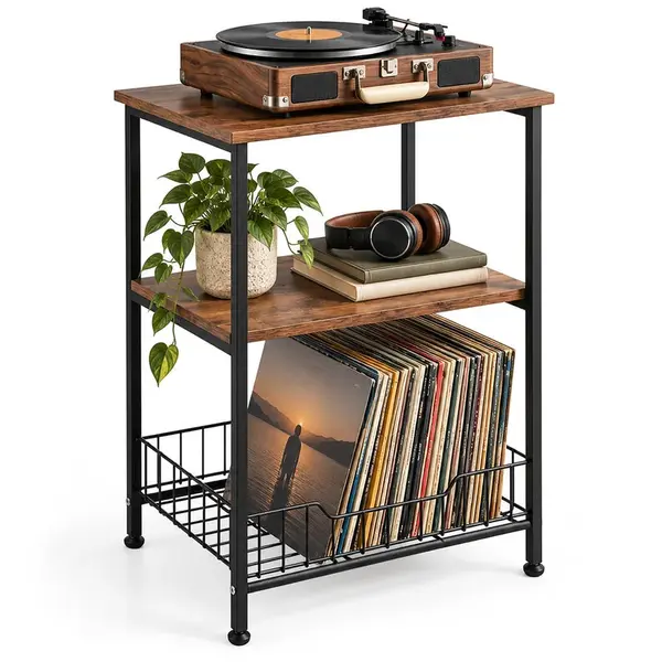 Relaxdays STŮL Hnědý černý 3 úrovně 64,5x40x30 cm