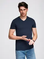 Ombre Men's BASIC classic cotton T-shirt with a v-neck - navy blue