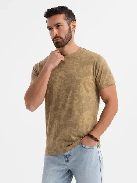 Ombre Men's patterned cotton short-sleeved T-shirt - olive