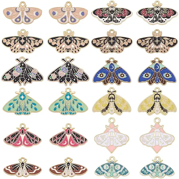 24Pcs 12 Styles Alloy Enamel Pendants