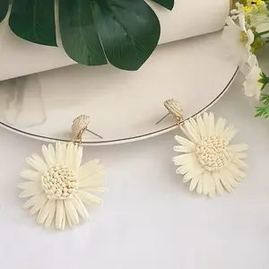 Flower Brass Grass Dangle Stud Earrings