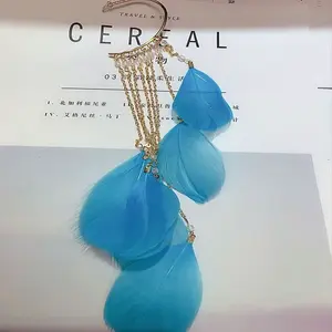Bohemian Style Alloy Chain with Feather Tassel Cuff Earrings