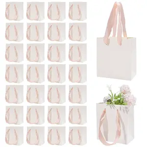 30Pcs Paper Gift Tote Bags with Pink Ribbon
