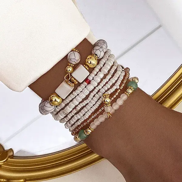 8Pcs 8 Styles Glass Seeded Beaded Stretch Bracelet Set