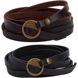 2Pcs 2 Colors Cowhide Wrap Bracelets
