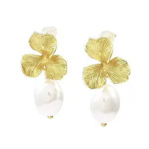 Rack Plating Flower Brass Stud Earrings