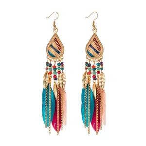 Feather Alloy Seed Beads Dangle Earrings