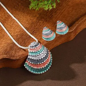 Shell Shape Alloy Enamel Pendant Necklaces & Stud Earrings Sets