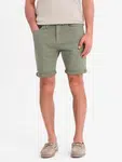 Ombre Men's classic denim shorts with rolled up leg - light olive