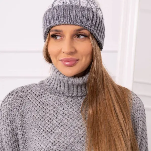 Kesi Dámská čepice s bambulí Abigail K326 šedá+bílá