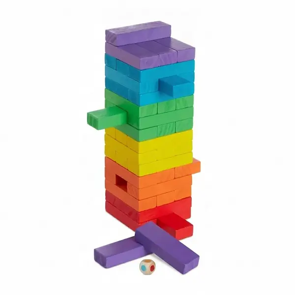 Relaxdays VĚŽ Vícebarevná dřevěná 49-dílná s kostkou